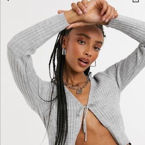 Grey open tie sweater